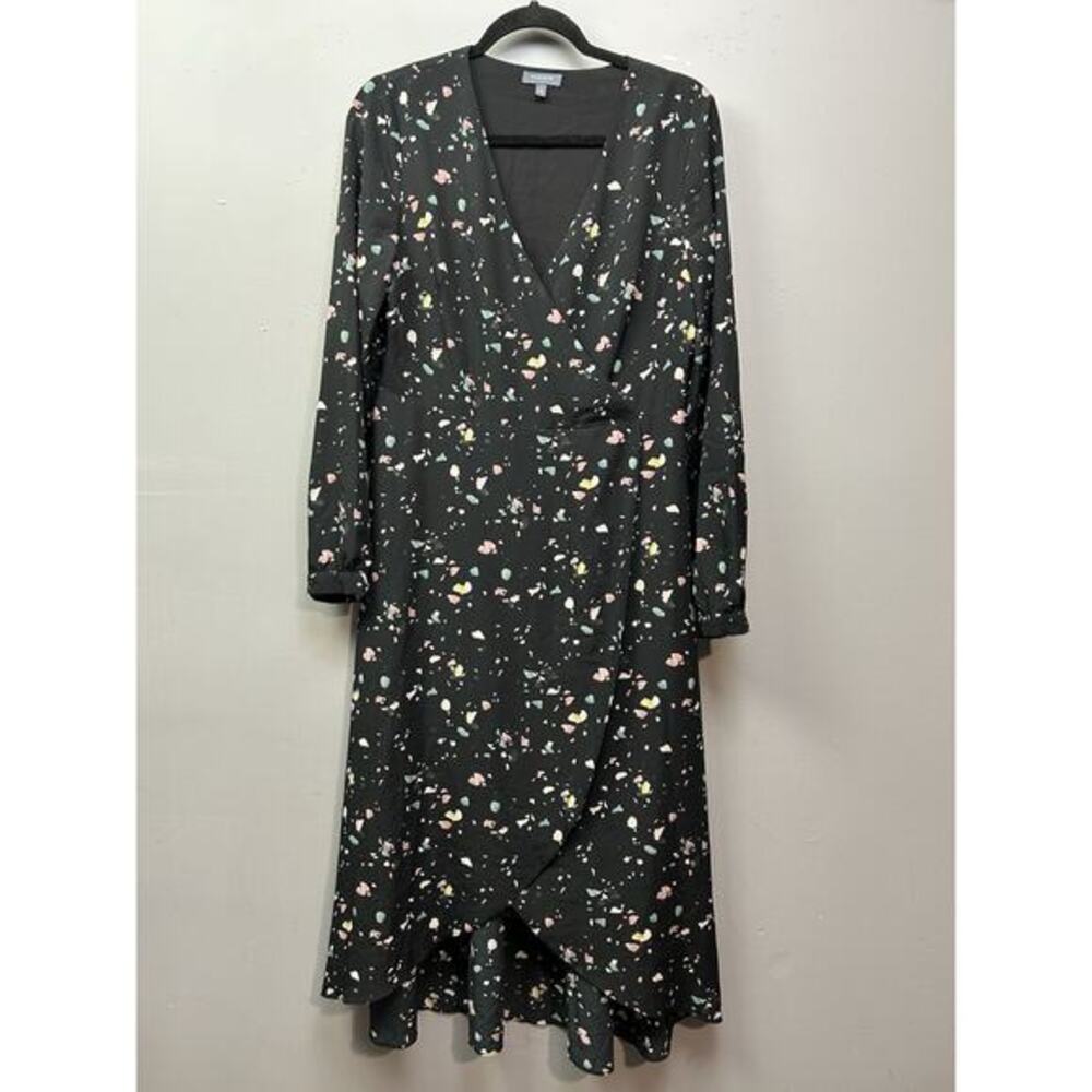 Madison size‎ L black green pink floral long sleeve maxi flare dress